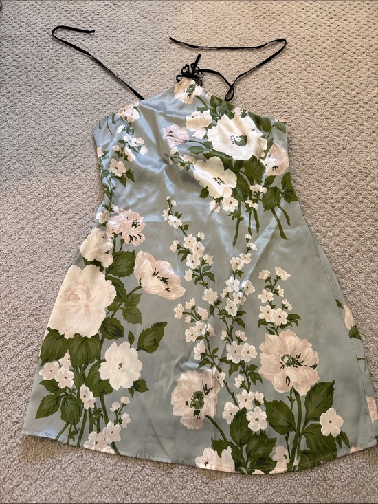 Reformation Dresses & Skirts - Reformation Sage Green Floral Halter Silk Mini Dress